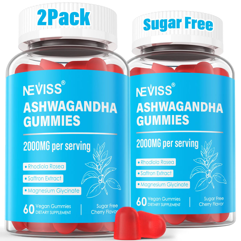 Ashwagandha Gummies, Magnesium Glycinate Gummies 2000mg for Adults, Vitamin B6, Zinc, Rhodiola Rosea, Lemon Balm, Relaxation Support, Natural Zzz, Brain, Muscle, Stamina, Energy, Sugar Free 59 Count (Pack of 2)