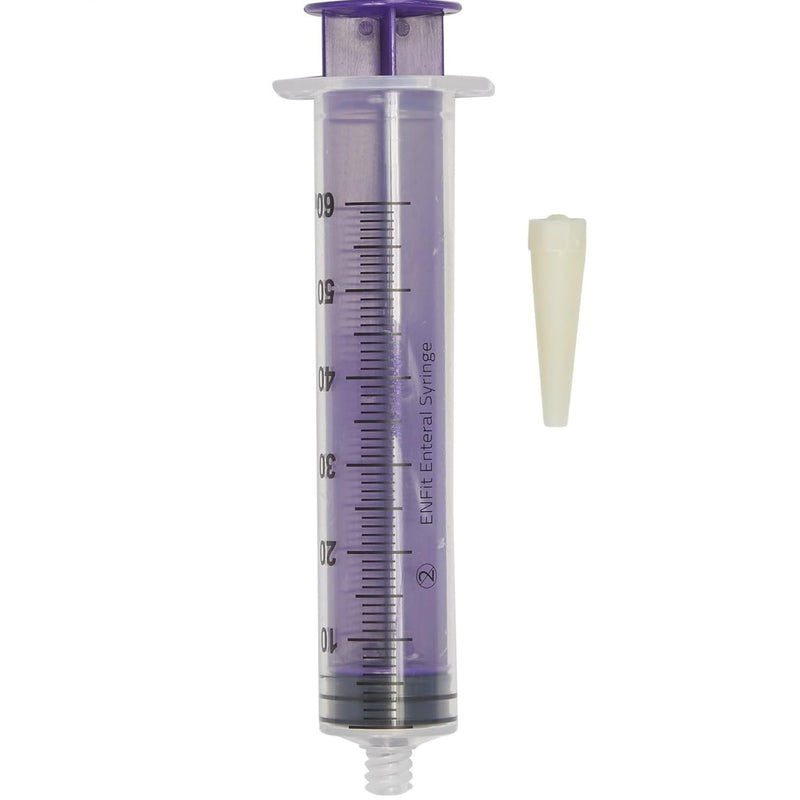Generic 60cc ENFit Syringe - Flattop W/Trans Connection - Enteral / Oral 60Ml Feeding Irrigation Syringe - Transition Tip included 12 pack, transparent - BeesActive Australia