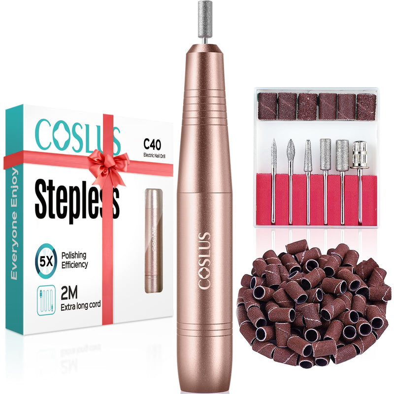 COSLUS C40 Electric Nail Drill File Professional: for Acrylic Gel Dip Powder Nails Portable Nail Machine Kit Manicure Pedicure Tools Polishing Set with Nail Drill Bits Sanding Bands Golden - BeesActive Australia