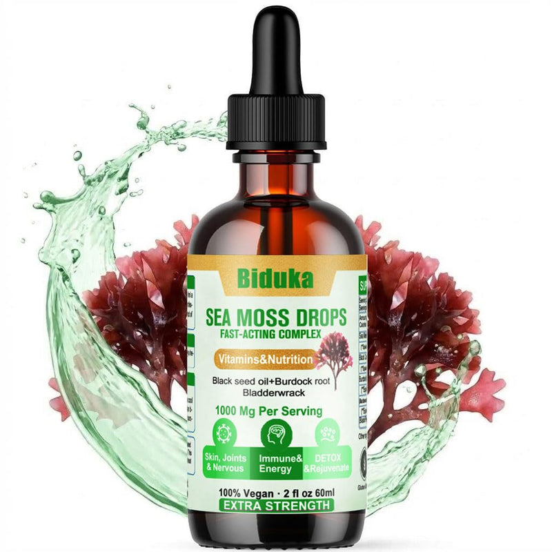 Irish Sea Moss Drops with Black Seed Oil, Bladderwrack, Burdock Root, Bromelain, Vitamin C and Zinc, Multimineral Liquid Seamoss Supplement for Immune, Joint, Digestion, Aging Support