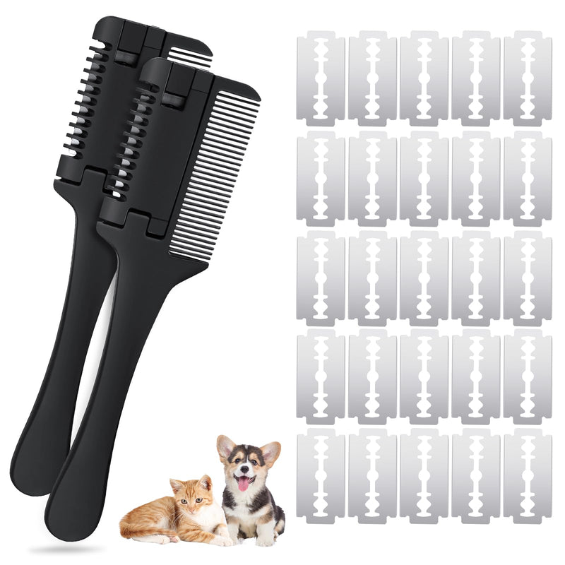 2 Pcs Razor Comb for Dogs Cats with 20 Pcs Extra Blades Pet Razor Comb 2 in 1 Trimming&Grooming, Dog Cat Brush that Cuts Hair, Hair Cutter Comb for Dog Cat, Pet Hair Trimmer Grooming Comb for Dog Cat - BeesActive Australia