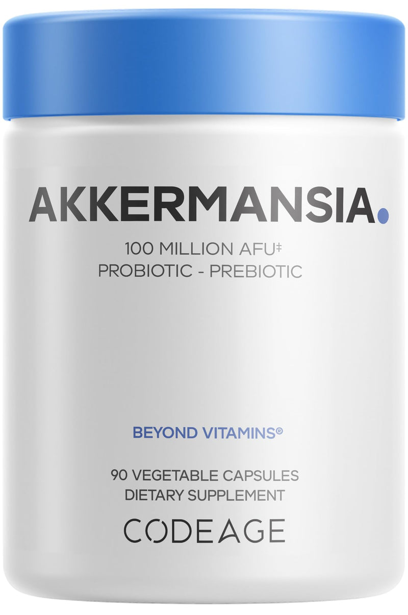 Codeage Akkermansia Muciniphila, 100M AFU, Chicory Inulin, 90 Capsules | Akkermansia muciniphila 100 million AFU with chicory inulin prebiotic. Three-month supply, 90 shelf-stable capsules.