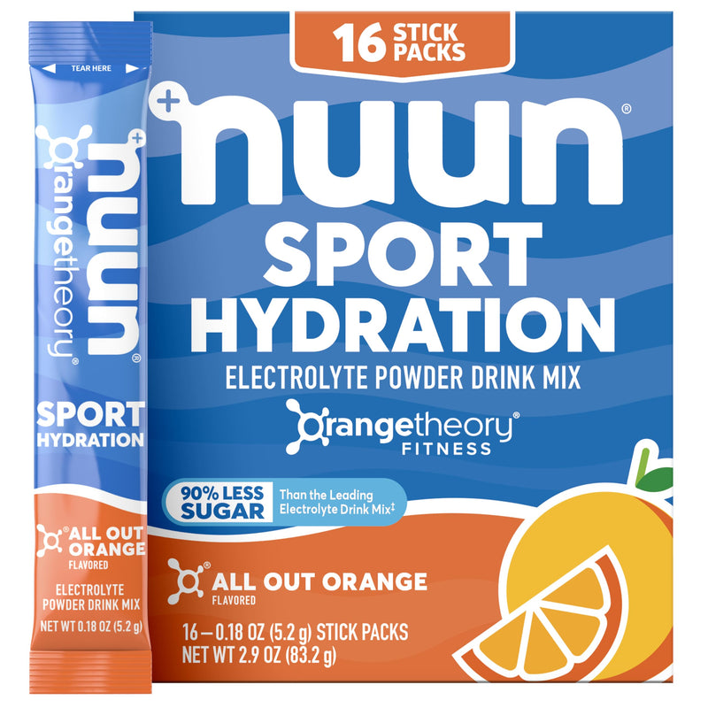 Nuun Sport Electrolyte Powder Packets with Magnesium, Calcium, Potassium, Chloride, and Sodium, Hydration Packets for On-The-Go, All Out Orange Flavor, Gluten Free & Vegan, 16 Single Servings 1 Pound (Pack of 1)