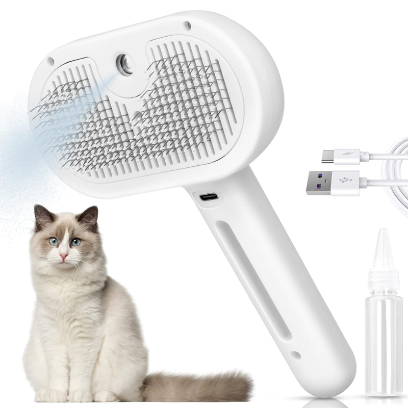 Cat Steam Brush New Steamy Cat Brush - 3 in 1 Cat Hair Brush with Release Button Self Clean Cat Brush with Spary Mist for Cats Dogs Pets Hair Removal - BeesActive Australia