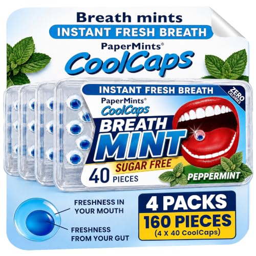 Papermints CoolCaps Breath Mints Sugar Free Peppermint (4 Pack of 40) Mint 4 Boxes of 40 pieces
