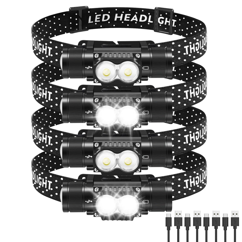 Headlamp Rechargeable 4 Pack, 1200 Lumen LED Head Lamp with 4 Light Modes, IPX6 Waterproof Super Bright High Lumen Headlamps, Adjustable Headstrap Headlights for Running, Camping, Outdoor - BeesActive Australia