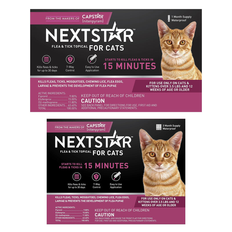 NEXTSTAR Flea and Tick Prevention for Cats, Repellent, and Control, Fast Acting Waterproof Topical Drops for Cats Over 3.5 lbs, 3+1 Month Bundle