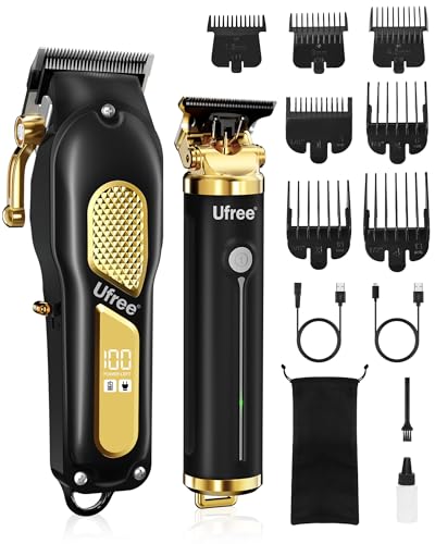Ufree Cordless Hair Clippers for Men, Barber Clippers and Trimmers Set Black Gold