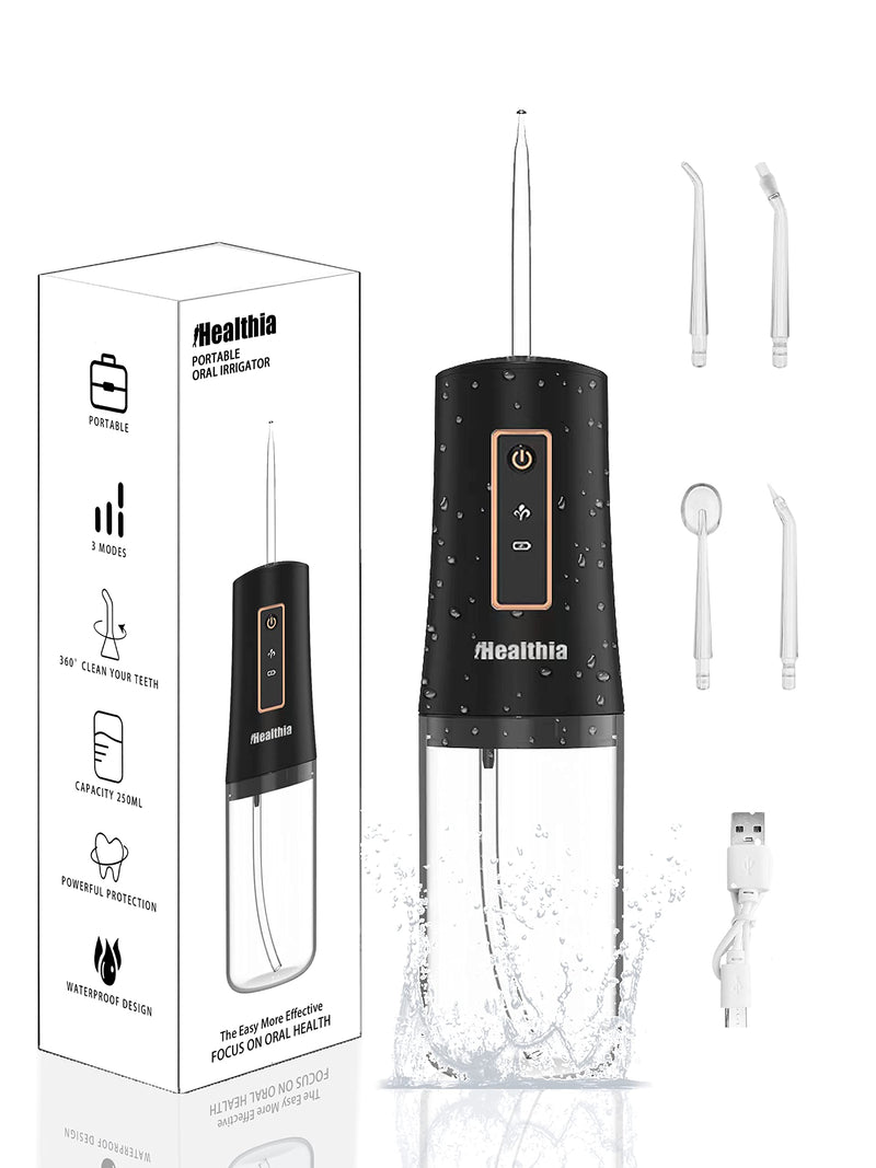 iHealthia-Water-Flosser-Teeth-Oral-Irrigator,Rechargeable-Waterproof,Portable Cordless,Water flossers, 3 Modes 4 Nozzles, for Home&Travel Elegant Black - BeesActive Australia