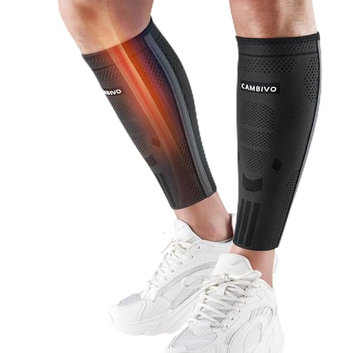 CAMBIVO Calf Compression Sleeves with Side Stabilizers for Men & Women - Shin Splint Support, Leg Brace Guard for Running XX-Large Black