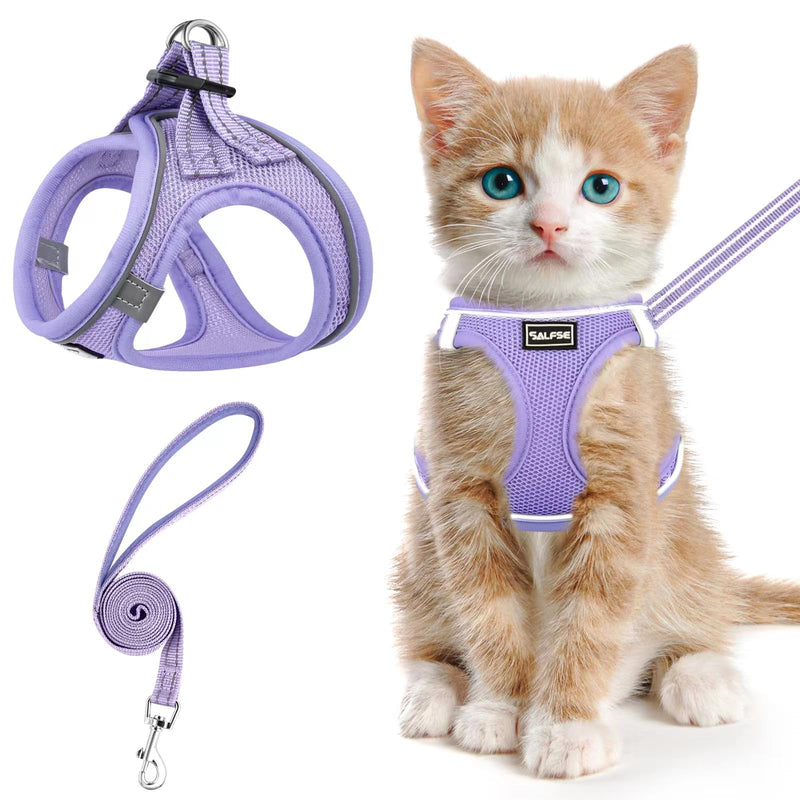 Cat Harness and Leash for Walking Escape Proof, Adjustable Kitten Vest Harness Reflective Soft Mesh Puppy Harness for Outdoor, Comfort Fit, Easy to Control (Purple, XS) Purple - BeesActive Australia