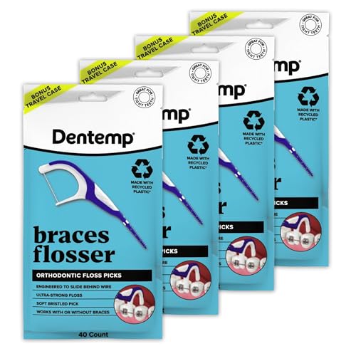 Dentemp Braces Flosser - Designed for Braces for an Easy & Effective Clean, Ultra Strong Floss - 40 Count (Pack of 4) - (Packaging May Vary) 40 Foot (Pack of 4)