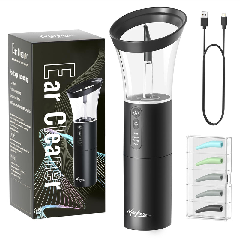 Ear Wax Removal, Electric Ear Cleaning Kit Effective & Safe Ear Cleaner Irrigation Flushing System 4 Pressure Modes for Ear Wax Buildup, Water Resistant Ear Cleaning Tool USB Rechargeable Black