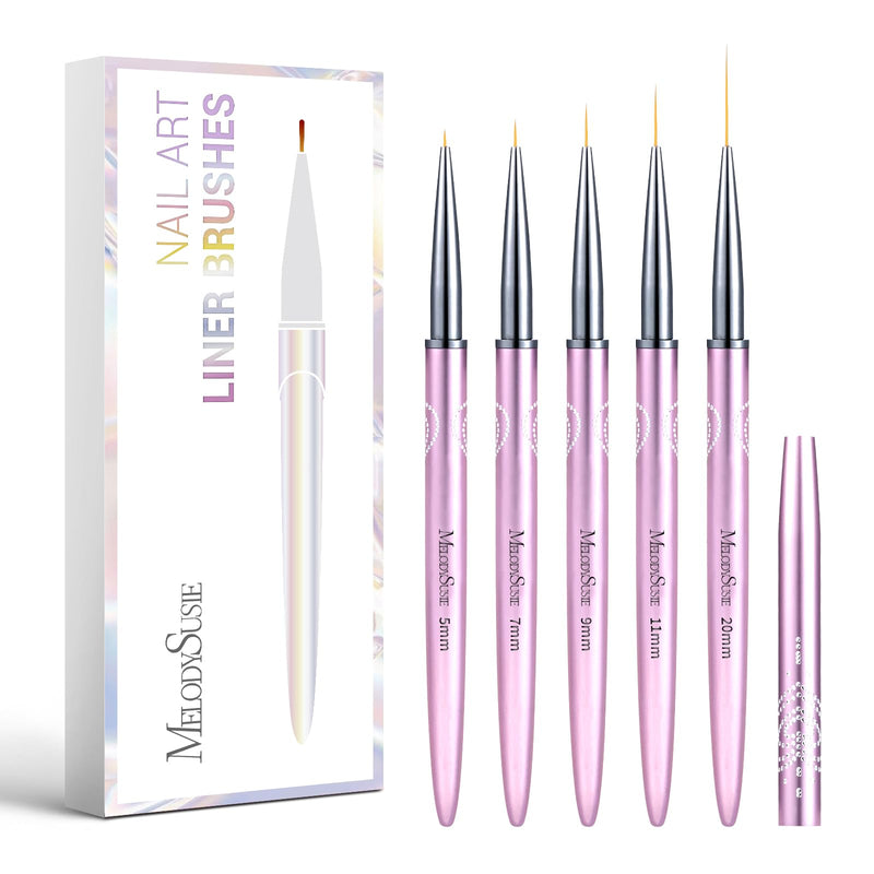 MelodySusie Nail Art Liner Brushes 5Pcs Professional Gel Polish Painting Art Design Pen Set for Thin Long Lines, Tiny Details, Fine Drawing, Delicate Coloring,Sizes 5/7/9/11/20mm Purple - BeesActive Australia