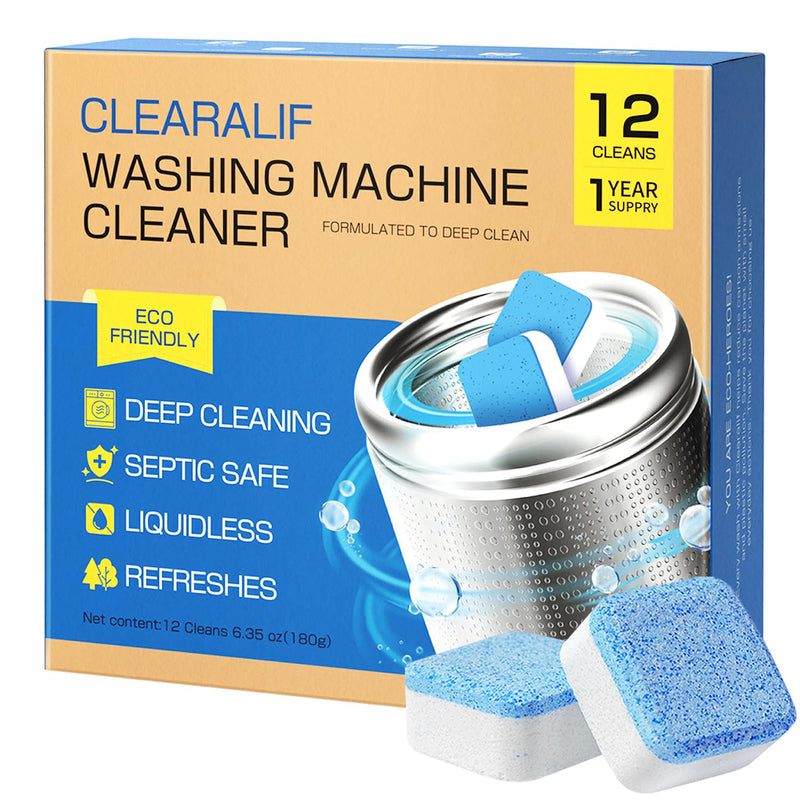 CLEARALIF Washing Machine Cleaner 12 Pack,1 Year Supply, Clean Inside Drum and Laundry Tub Seal, Washing Machine Cleaner Tablets For HE Front Loader & Top Load Washer - BeesActive Australia