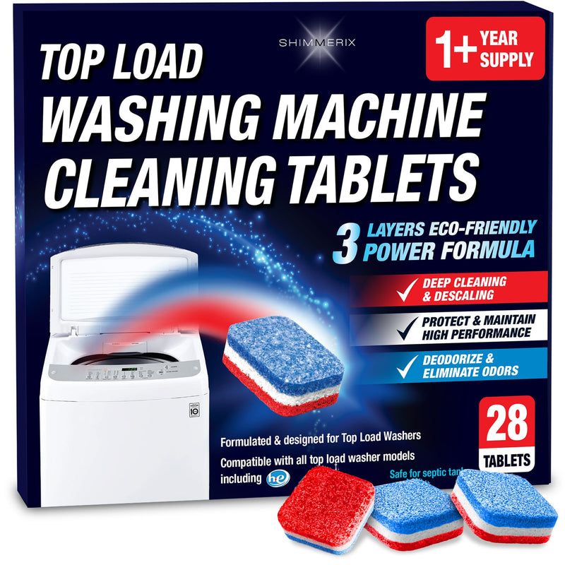 Washing Machine Cleaning Tablets - HE Top Load - 28 Tablets - 1 Plus Year Supply - Eco Friendly Washing Machine Cleaner - Deep Cleaning & Descaling - Protect & Deodorize - Made for Top Loader Washers - BeesActive Australia