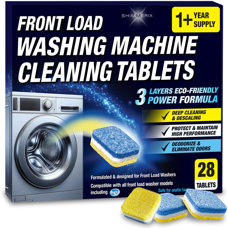 Washing Machine Cleaning Tablets - Front Load - 28 Tablets - 3 Layers Eco Friendly Formula - Deep Cleaning & Descaling - Protect & Deodorize - Designed & Formulated for Front Loader Washing Machines - BeesActive Australia