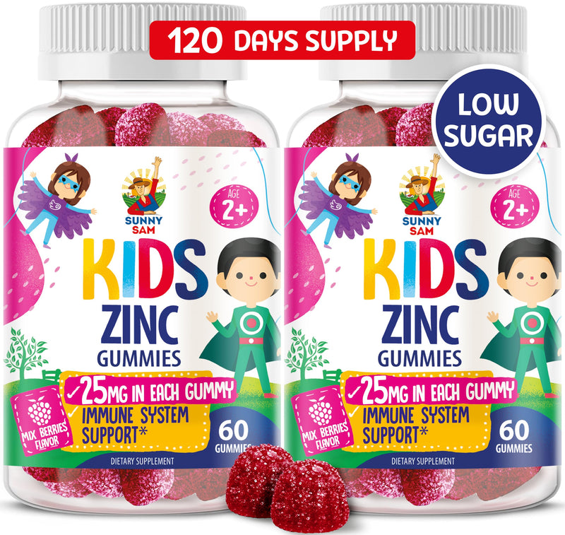 Zinc Gummies for Kids - Chewable Zinc Gummy Supplement for Children Immune Support - Low Sugar Natural Antioxidant Non-GMO Vitamin Chewables for Toddlers & Teens - 2Pack 120 Count (Pack of 1)