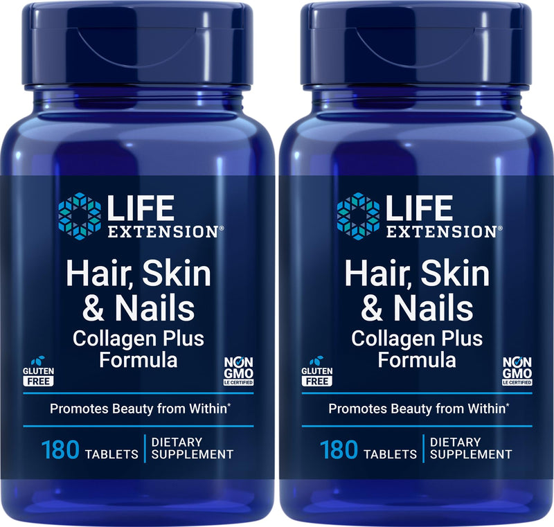 Life Extension Hair, Skin & Nails Collagen Plus Formula, 180 Tablets (Pack of 2)