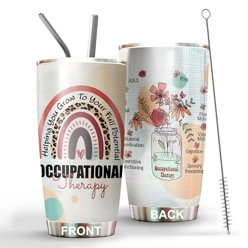 Occupational Therapy Tumbler 20oz - with Straw and Lid, Occupational Therapy Appreciation Gifts For Women Men, OT Therapist Coffee Cup For Assistant Coworker Work Accessories OT07
