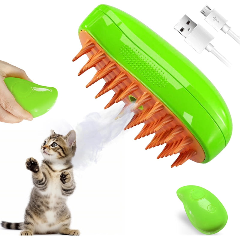 Steamy Cat Brush - 3 In 1 Spray Cat Brush, Self Cleaning Cat Steamy Brush, Cat Steamer Brush for Massage, Steam Pet Brush for Removing Tangled and Loose Hair (Green) Green - BeesActive Australia