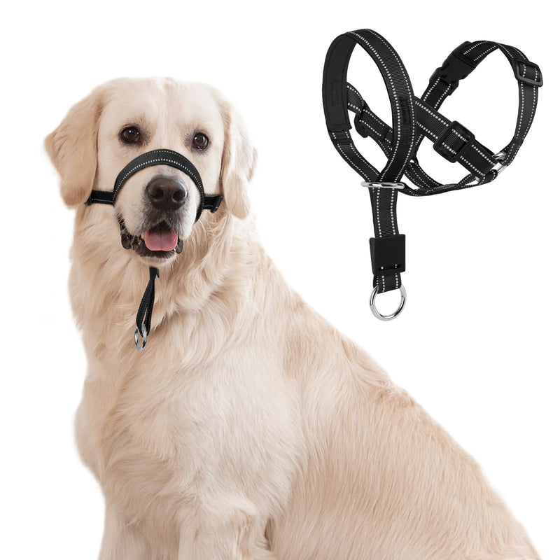 No-Pull Dog Headcollar - Reflective Head Halter Collar for Dogs, Padded Dog Head Collar to Stop Heavy Pulling, Anti-Pull Muzzle Leash (Black, Medium) Black - BeesActive Australia