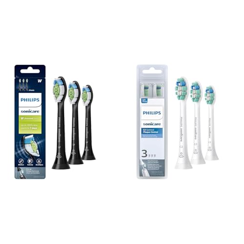 Philips Sonicare Genuine W DiamondClean Toothbrush Heads, 3 Brush Heads, Black, HX6063/95 & Genuine C2 Optimal Plaque Control Toothbrush Heads, 3 Brush Heads, White, HX9023/65
