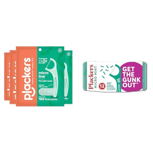 Plackers Micro Mint Dental Flossers, Fold-Out Toothpick, Super Tuffloss, 150 Count (Pack of 4) & Micro Mint Dental Floss Picks with Travel Case, 12 Count (Color May Vary)