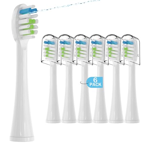 6 Pack Replacement Replacement Brush Heads for 𝗪𝗮𝘁𝗲𝗿𝗽𝗶𝗸 𝐒𝐨𝐧𝐢𝐜-𝐅𝐮𝐬𝐢𝐨𝐧 Flossing Toothbrush Compatible with Sonic Fusion SF01/SF02 and Sonic Fusion 2.0 SF03/SF04- White with Caps 6p White