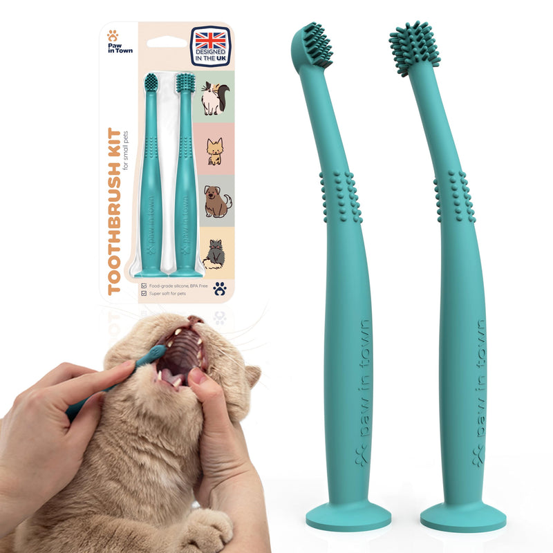 PAWINTOWN Soft Cat Toothbrush Set – Suitable for Dogs – Food Grade Silicone – Cat Dental Care, Cat Teeth Cleaning, Cat Tooth Brushing Kit (Tropical Teal) Tropical Teal 2 Count (Pack of 1) - BeesActive Australia