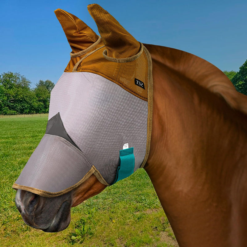 Horse Fly Mask with Ears and Nose – Fly Masks with Nose Ears Cover - Non-Heat Transferring Mesh – 70% Uv Protection - Breathable Equine Fly Mask – Full Size Horses – Soft and Comfortable Face Flymask Horse Size Horse Fly Mask With Ears and Nose - BeesActive Australia