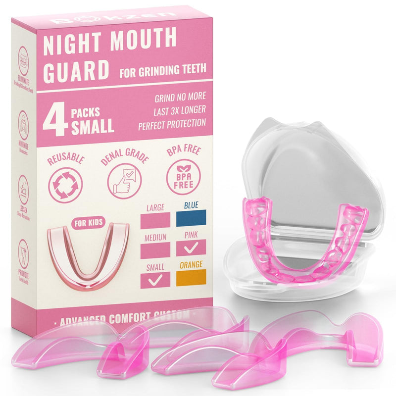 4 Pack Pink Kids Mouth Guard for Grinding Teeth, Moldable Kid Mouth Guard for Clenching Teeth at Night, Comfortable Mouthguard Stops Bruxism, TMJ Small Size for Kids - BeesActive Australia