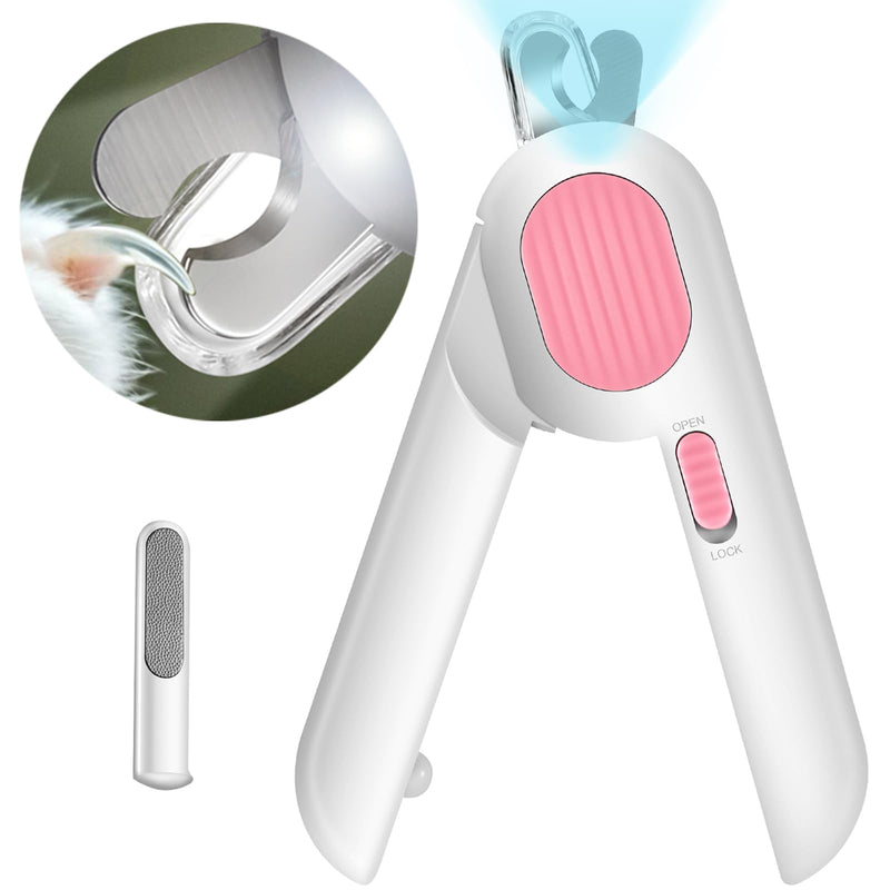 Odoland Cat Nail Clipper with LED Light and Nail File, Dog Claw Trimmer with Bright Light to Avoid Excessive Cutting - Pet Grooming Tool for Tiny Dog Cat Kitten Bunny Rabbit Pink