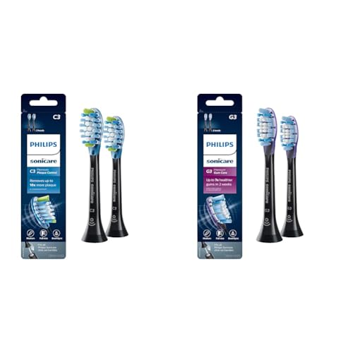 Philips Sonicare Genuine C3 Premium Plaque Control Replacement Toothbrush Heads, 2 Brush Heads, Black, HX9042/95 & Genuine G3 Premium Gum Care Replacement Toothbrush Heads, 2 Brush Heads, Black