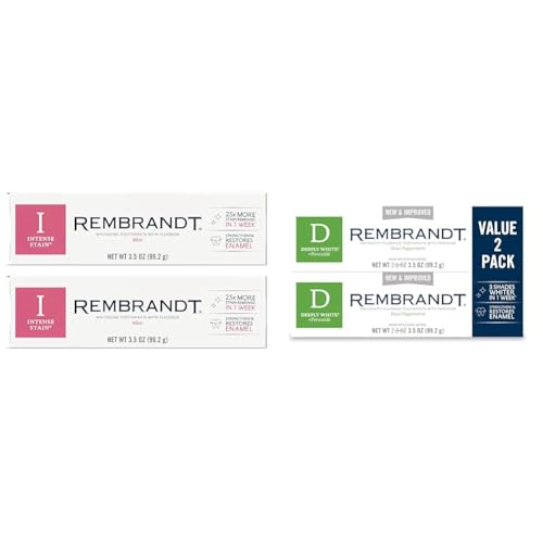 REMBRANDT Intense Stain Whitening Toothpaste with Fluoride, Removes Tough Stains & Deeply White + Peroxide Whitening Toothpaste, Peppermint Flavor, 3.5-Ounce (Pack of 2)