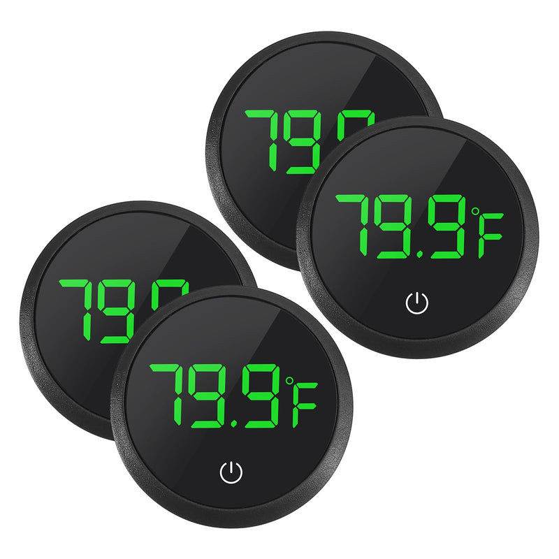 4PCS LED Aquarium Thermometer Fish Tank Thermometer Reptile Terrarium Water Temperature Test Digital Thermometer for Fish, Axolotl, Turtle and Aquatic Round-Black 4PCS - BeesActive Australia