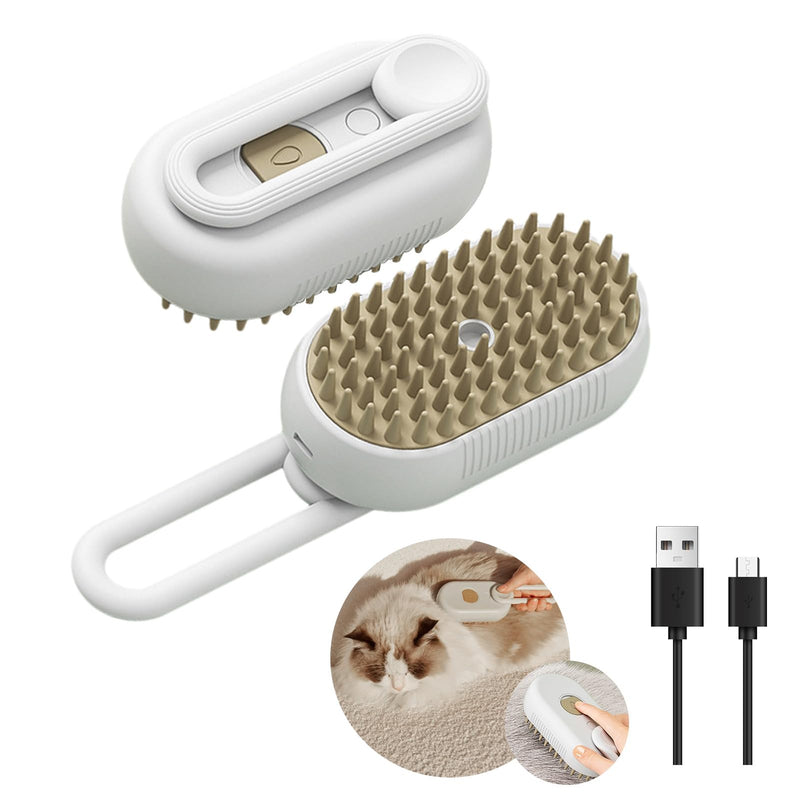 Steamy Cat Brush Pro, Upgraded 3 in 1 Cat and Dog Steam Hair Brush for Massaging and Cleaning Shedding Pets, Steamy Pet Hair Brush with Steam., white - BeesActive Australia