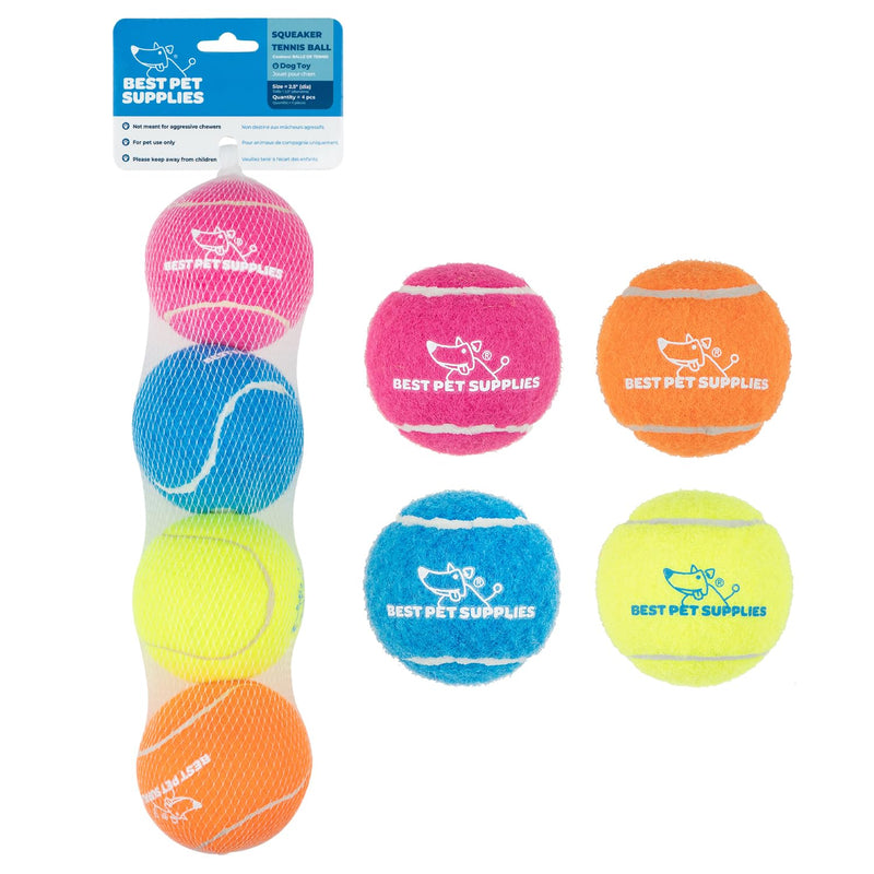 Best Pet Supplies Squeaky Tennis Toys for Dogs, 4-Pack, Heavy-Duty Interactive Pet Toys for Throwing and Fetching, Supports Exercise and Natural Behavior Training, Durable - Medium Assorted Color Medium (Pack of 4)