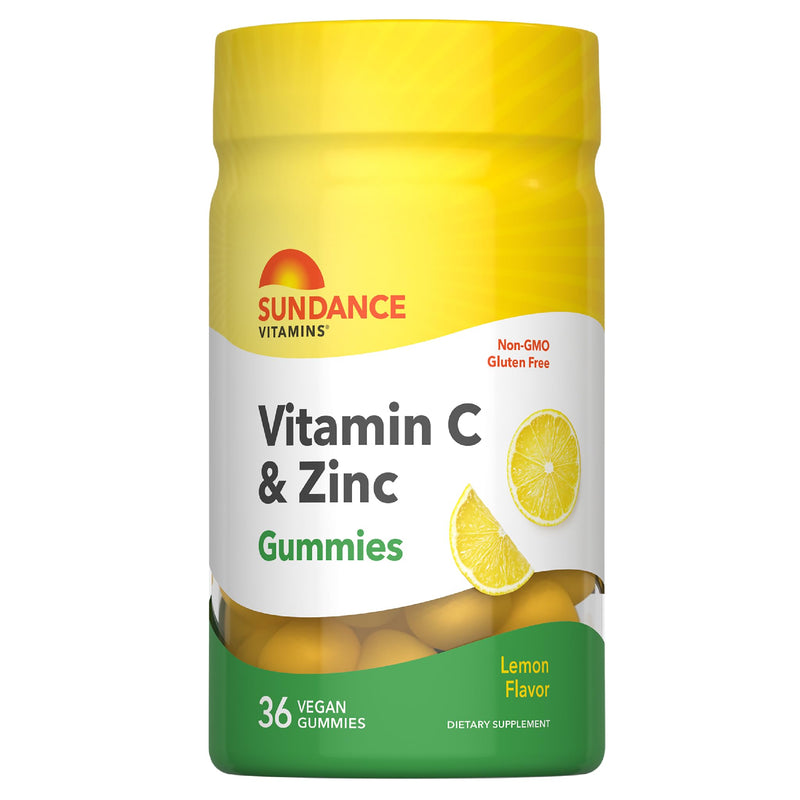 Sundance Vitamin C Gummies with Zinc for Adults | 36 Count | Lemon Flavor | Vegan, Non-GMO & Gluten Free Supplement