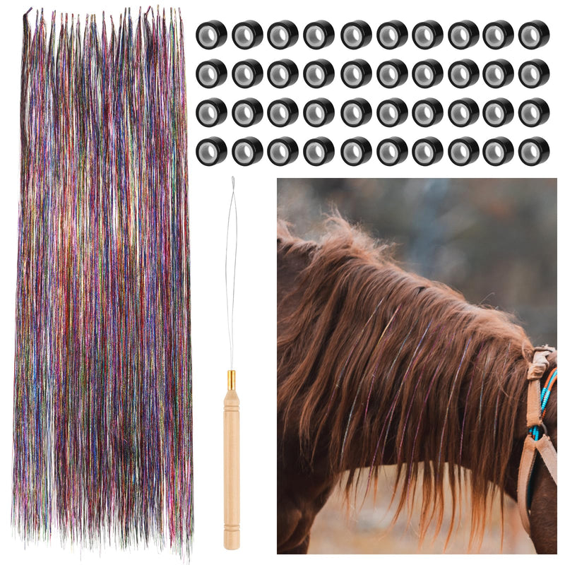 40pcs Horse Bling Accessories Set, Colorful Horse Mane and Tail Tinsel Tassel Horse Glitter Hair Extensions Decorations for Western Wedding Bride Horses Celebrations, with Tools