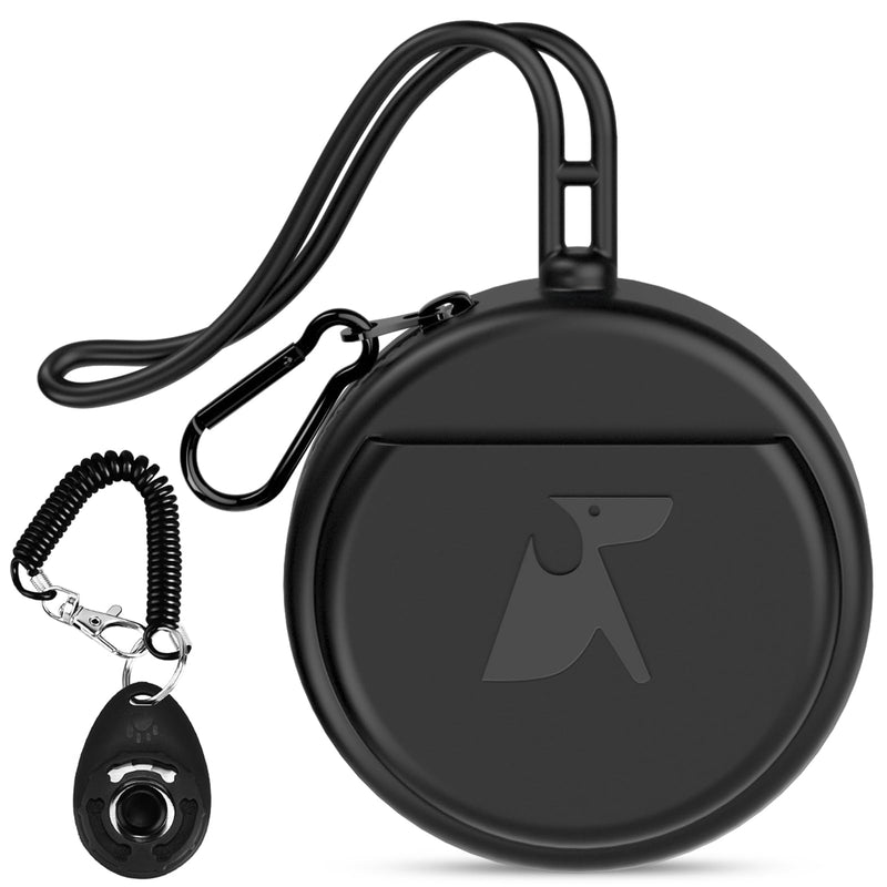 Small Silicone Dog Treat Pouch with Pet Training Clicker, Durable Metal Zipper, Integrated Strap, Mini Portable Size, Easy to Clean, Odorless, Travel Walking Bag for Leash (Black) Black 1PCS - BeesActive Australia