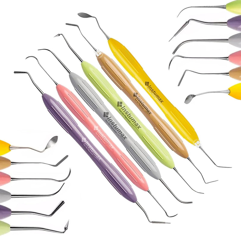 Set of 6 Dental Composite Placement Instrument Set – Silicone Handle Plugger, Spatula & Condenser Tools for Restorative Procedures and Dental Training Multicolor - BeesActive Australia