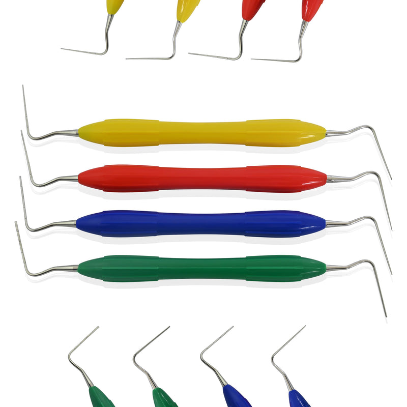 Set of 4 Dental Heat Carrier Plugger Double-Sided No 1/1 Yellow, 1/2 Red, 2/3 Blue, 2/4 Green, (Medical-Grade Stainless Steel) Endodontics Dental Instruments Spreaders & Pluggers Pack Set of 4