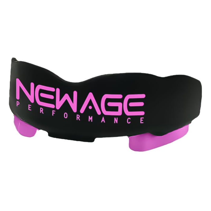 New Age Performance Sports Mouthguard, Low Profile Design, Enhances Athletic Performance Including Strength, Balance & Endurance, Stabilize Jaw for Contact Sports & Protect Teeth, (Black/Pink)