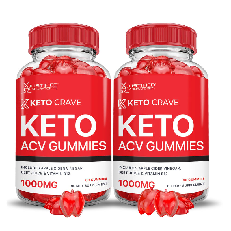 Justified Laboratories Keto Crave Keto ACV Gummies (1000 mg) - 60 Count, Pack of 2 - Formulated with Apple Cider Vinegar, Folate & Vitamin B12 - Non-GMO, Vegan, Gluten Free - 60 Servings 60 Count (Pack of 2)