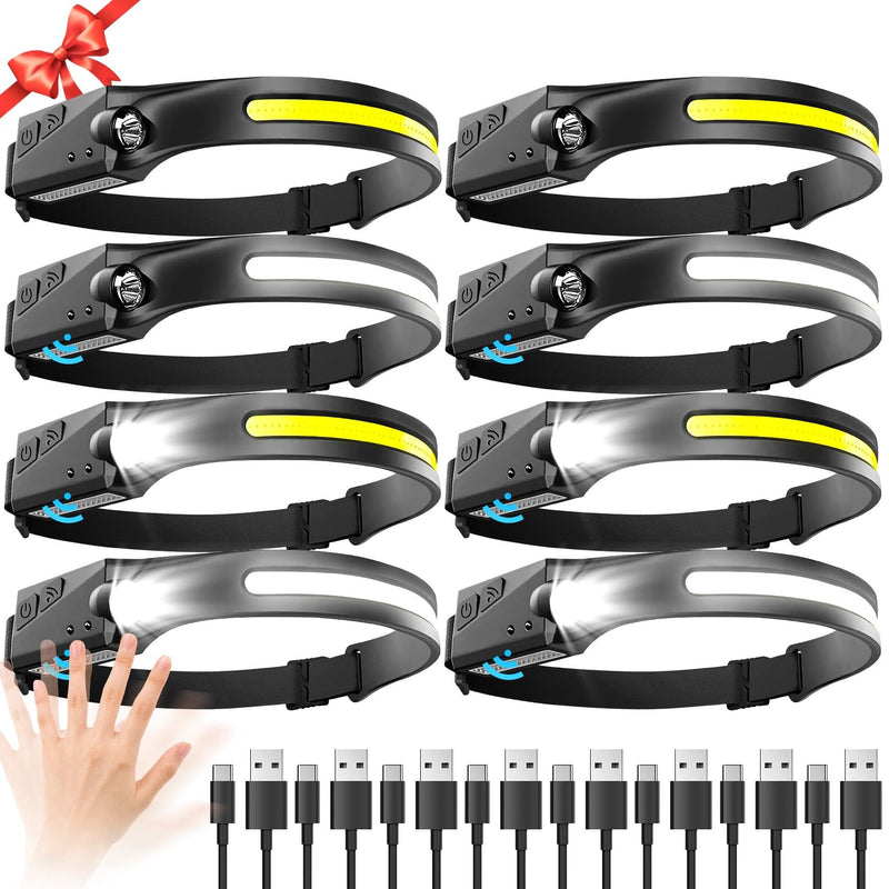 Headlamp Rechargeable 8 Pack, LED Headlight Flashlight Super Bright with 230° Wide Beam, Motion Sensor, 5 Modes Waterproof Head Lamp for Outdoor Hiking Running Camping Black - BeesActive Australia