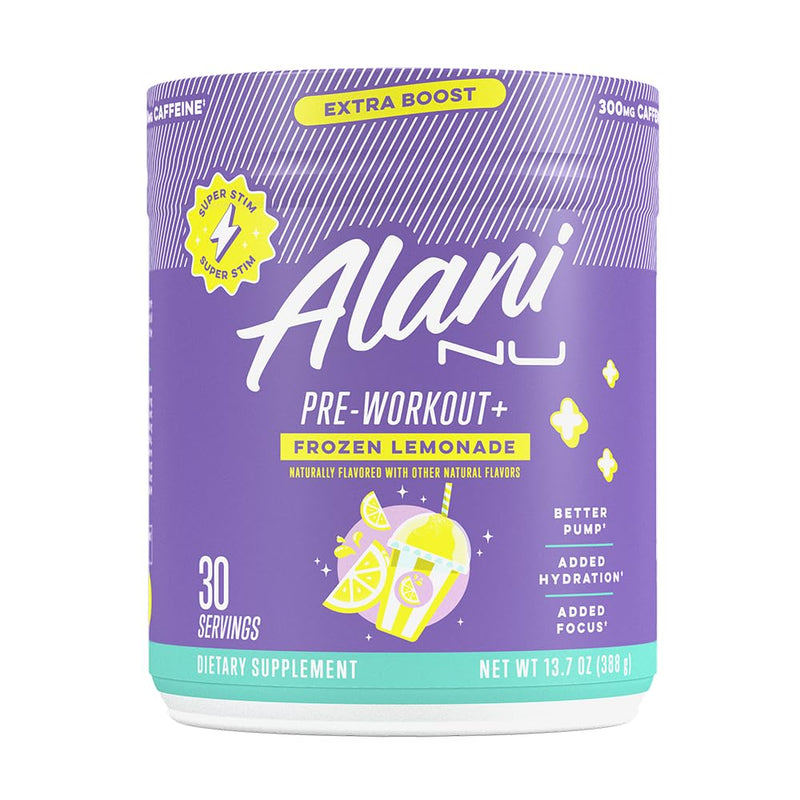 Alani Nu Pre Workout+ Powder Frozen Lemonade, Extra Boost, Sugar Free, 300mg Caffeine, L-Theanine, Beta-Alanine, Citrulline, 30 Servings - BeesActive Australia