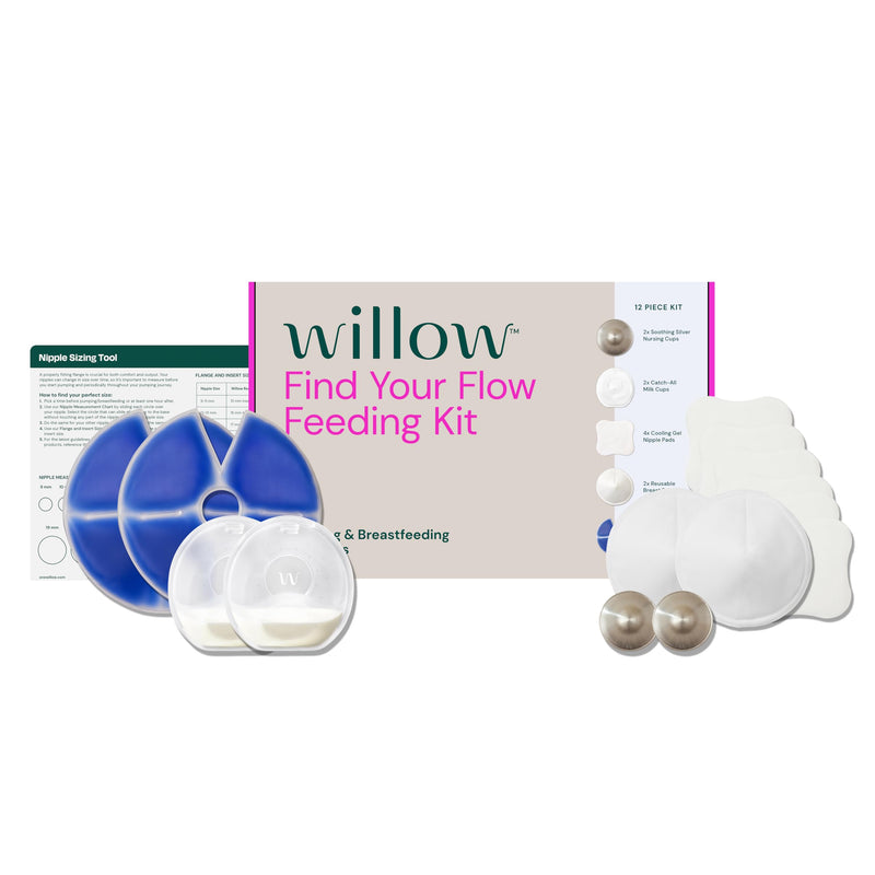 Willow Find Your Flow Feeding Kit, 13-Piece Breastfeeding Essentials Kit, Nipple Protection & Pain Relief from Common Breastfeeding Problems, Postpartum Care Kit - BeesActive Australia