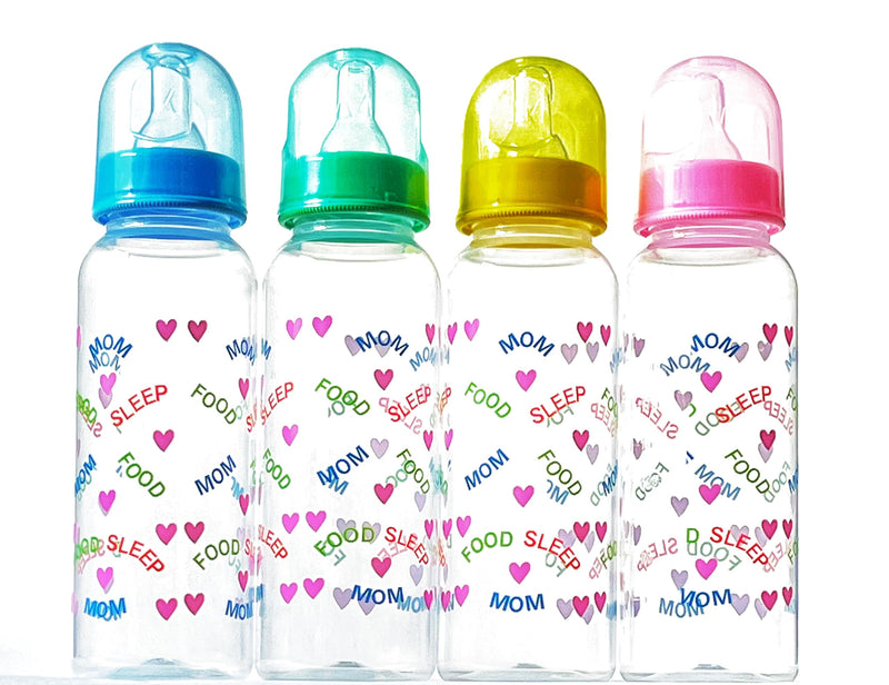 Baby Feeding Bottles, 8 Ounces for Infants, Newborn, Mom Food Sleep Heart Colorful Sets (Pack of 4) - BeesActive Australia