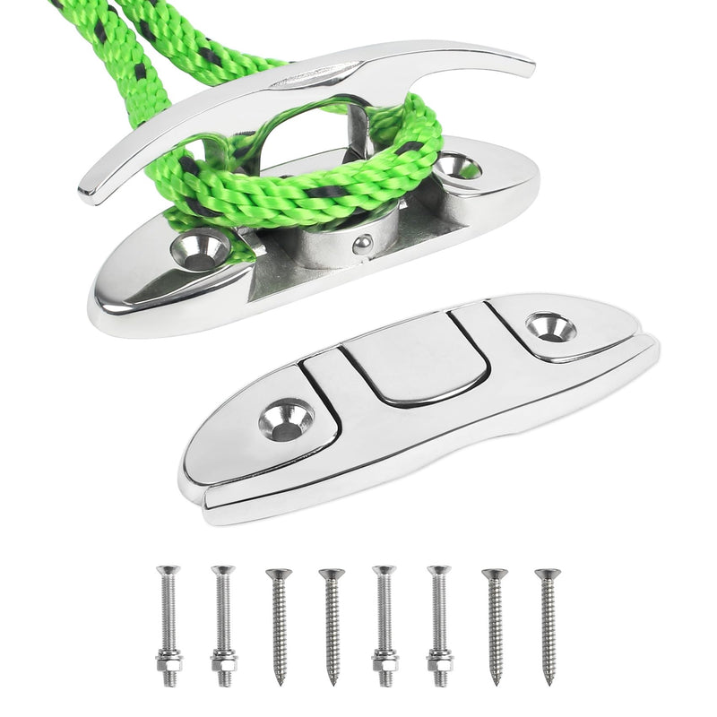 Boat Cleats 4-3/4inch and 6inch,316 Stainless Steel Folding Boat Dock Cleats,Flip Up Dock Cleat Rope Cleat for Boat,Yacht,Decks,Dock Line Mooring,Fasteners Included (2Pack,4Pack) 4-3/4"-2Pack - BeesActive Australia
